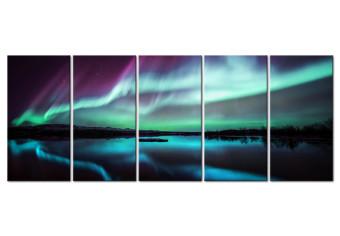Cuadro moderno Cielo polar nocturno (5 piezas) - paisaje con aurora y mar