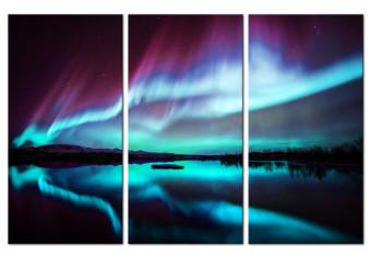 Cuadro moderno Juego de luces (3 piezas) - paisaje con lago y cielo nocturno
