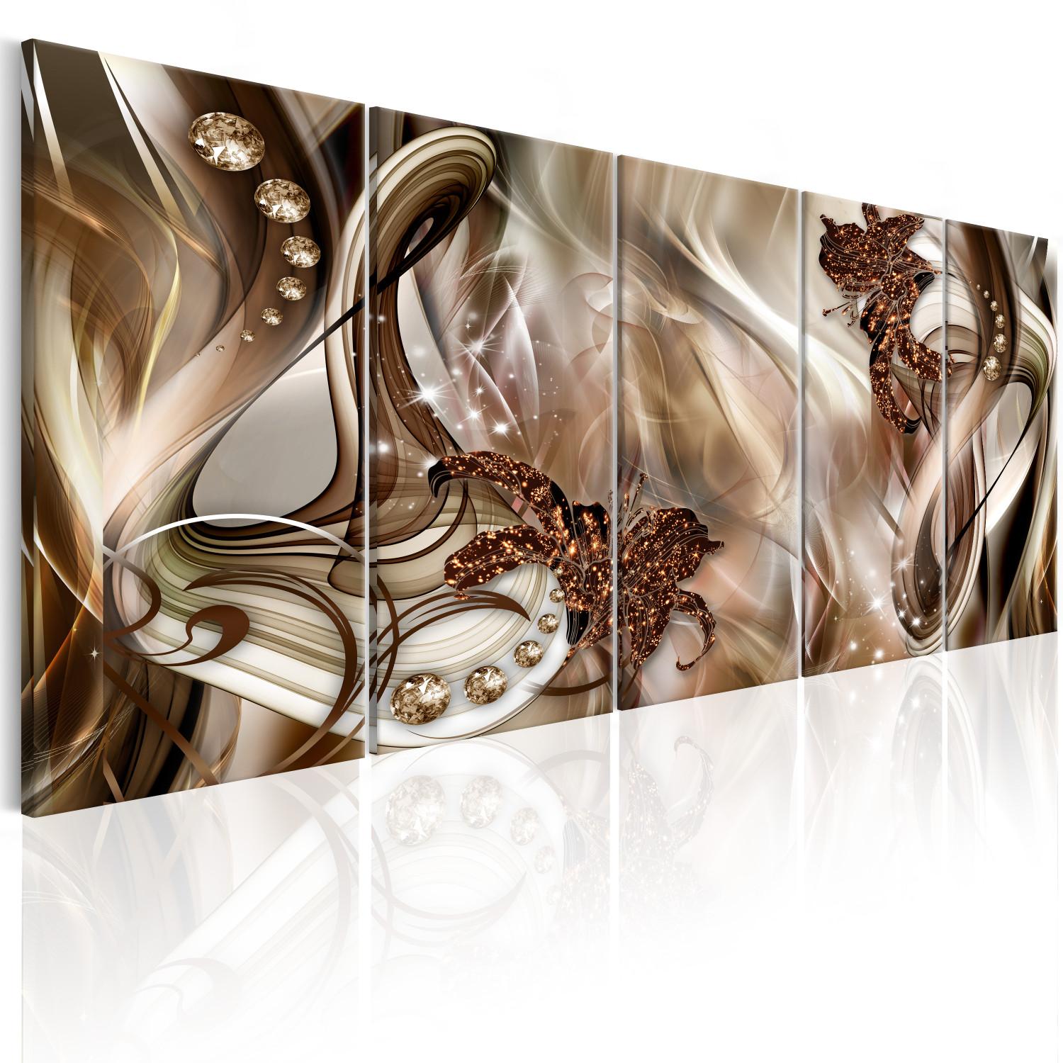 Cuadro moderno Conchas elegantes (5 piezas) - cintas marrones en estilo glamuroso