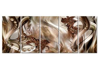 Cuadro moderno Conchas elegantes (5 piezas) - cintas marrones en estilo glamuroso