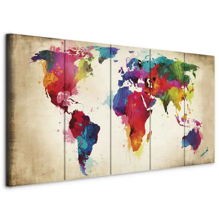Continentes vibrantes (5 piezas) - mapa del mundo pintado con acuarela
