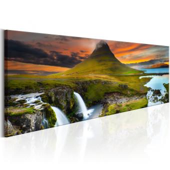 Cuadro Belleza de Islandia (1 pieza) - montañas y cascadas al atardecer