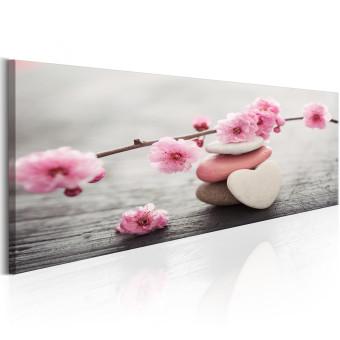 Cuadro decorativo Sakura del amor (1 pieza) - flores de cerezo y corazón de piedra