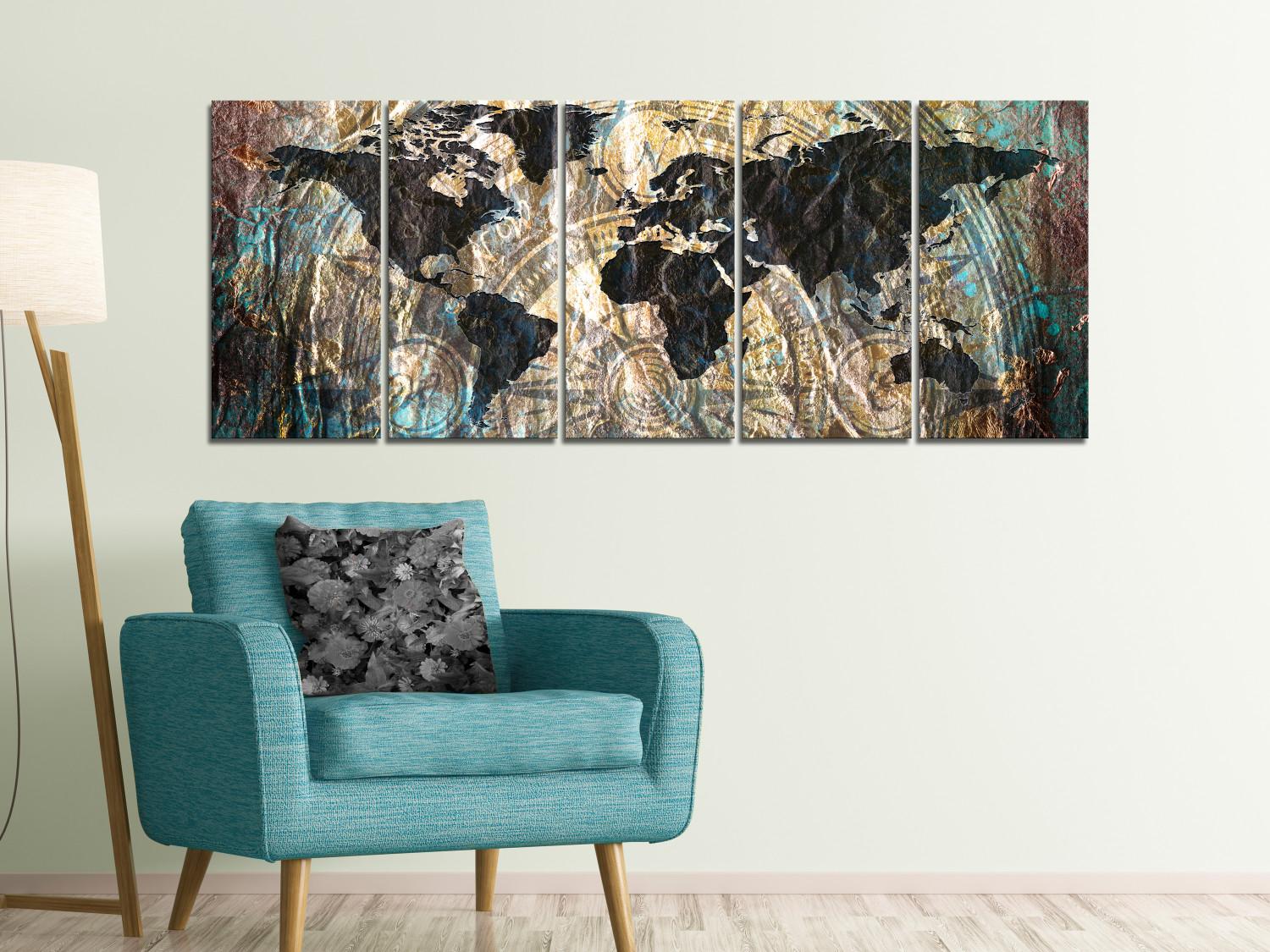Cuadro decorativo Continentes recortados (5 piezas) - mapa mundo no convencional