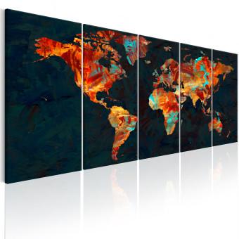 Cuadro moderno Mapa pintado (5 piezas) - mapa mundo coloreado, textura pintura