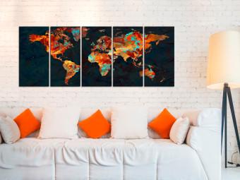 Cuadro moderno Mapa pintado (5 piezas) - mapa mundo coloreado, textura pintura