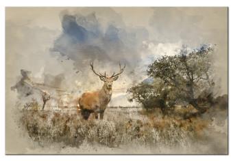Cuadro Ciervo en el campo (1 pieza) - paisaje rústico con animal