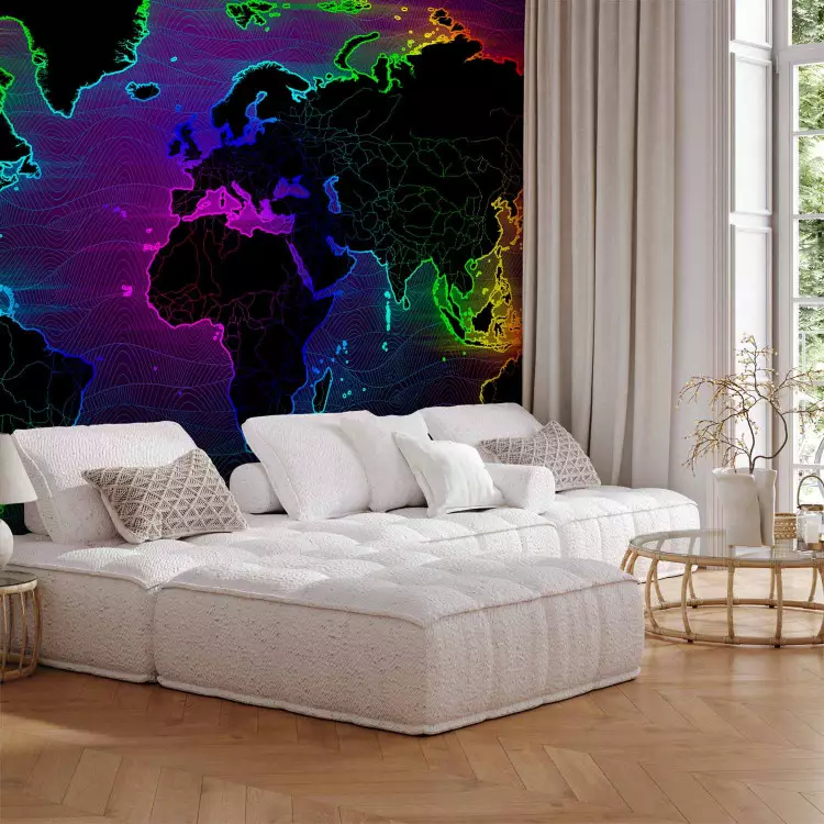 Fotomural decorativo Olas - mapa del mundo con contornos coloridos de los continentes