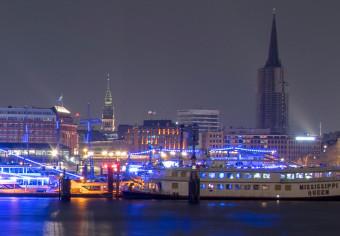 Cuadro decorativo Noche en Hamburgo (1 pieza) - arquitectura portuaria, río