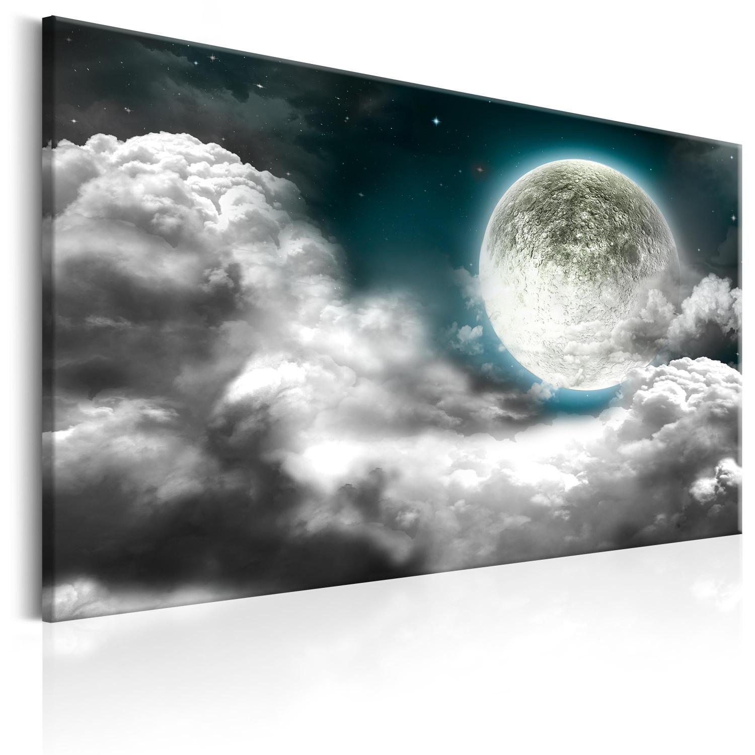 Cuadro Globo plateado (1 pieza) - nubes densas y cielo con Luna llena