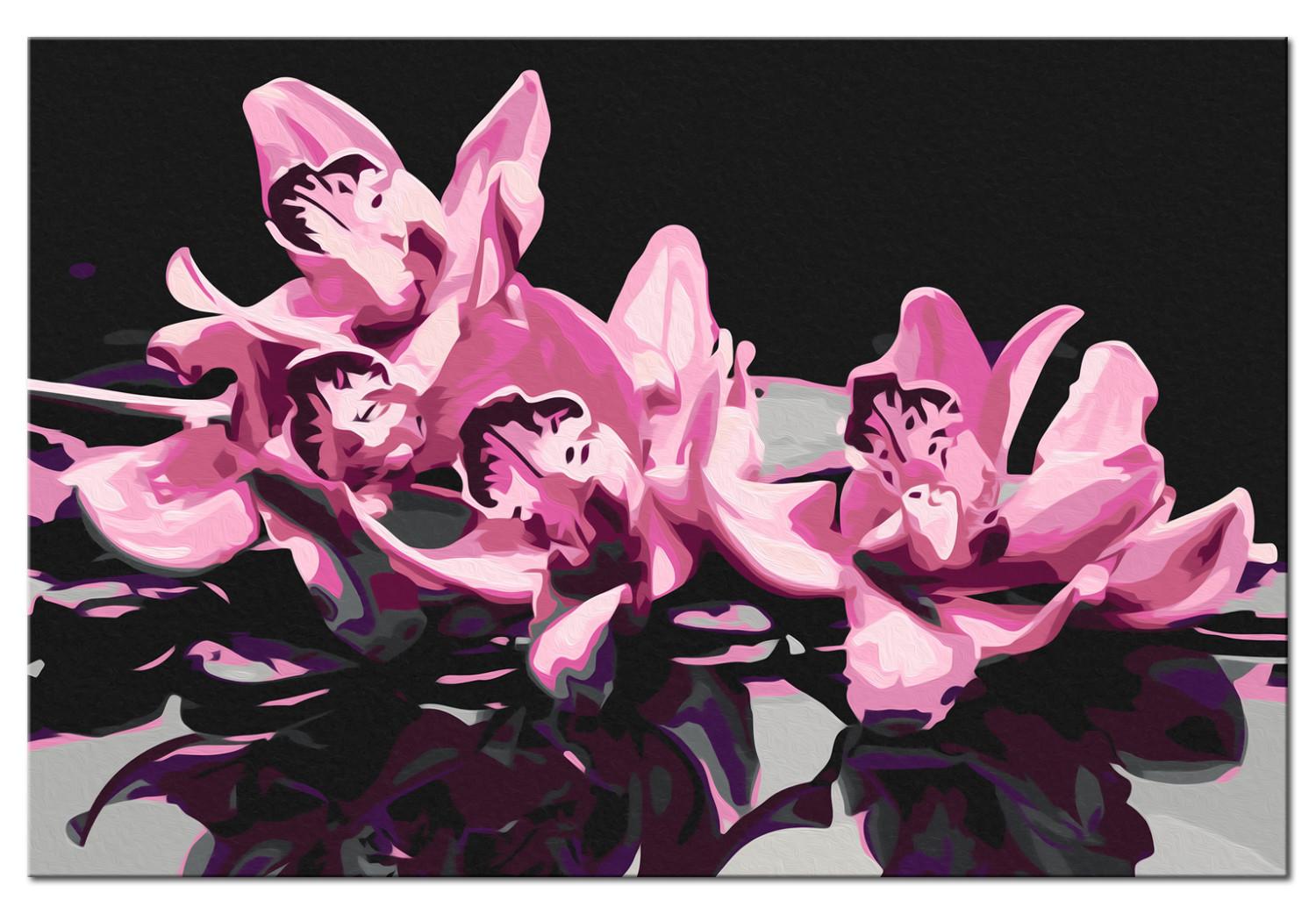 Cuadro para pintar por números Orquídea rosa (fondo negro)