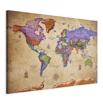 Cuadro decorativo Viajes coloridos (1-parte) ancho - mapa del mundo en inglés