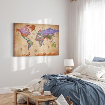 Cuadro decorativo Viajes coloridos (1-parte) ancho - mapa del mundo en inglés