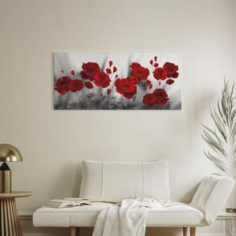Cuadro moderno Campos de amapolas rojas - flores sobre gris
