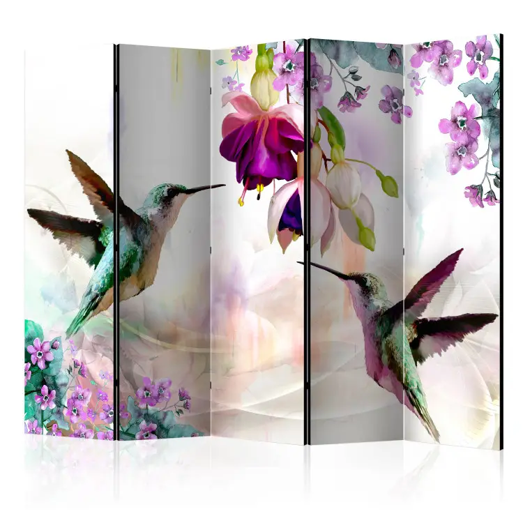 Colibrì e fiori II - uccelli e piante colorate su sfondo multicolore