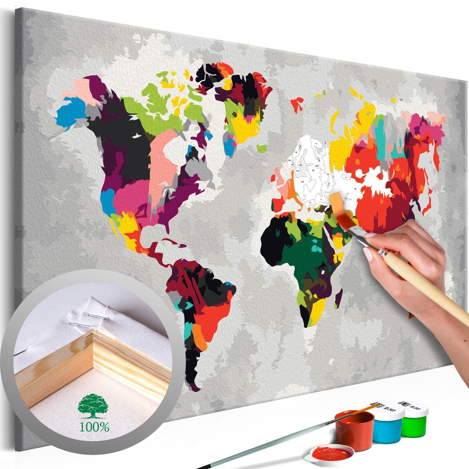  Dibujo para pintar con números Mapa del mundo (colores llamativos)