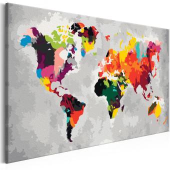  Dibujo para pintar con números Mapa del mundo (colores llamativos)