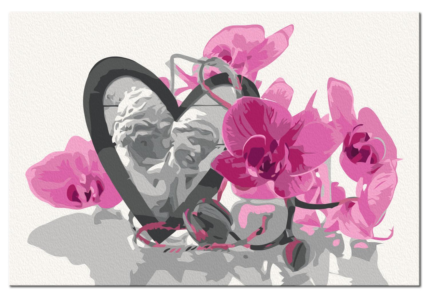 Cuadro para pintar con números Ángeles (corazón y orquídea rosa)