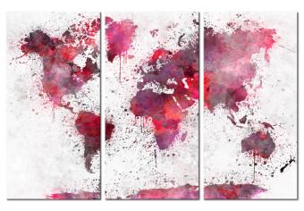 Cuadro moderno World Map: Red Watercolors (3 Parts)