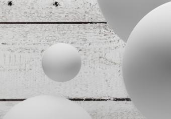 Cuadro moderno Bolas y tablas (1-pieza) estrecho - bolas 3D sobre textura de madera