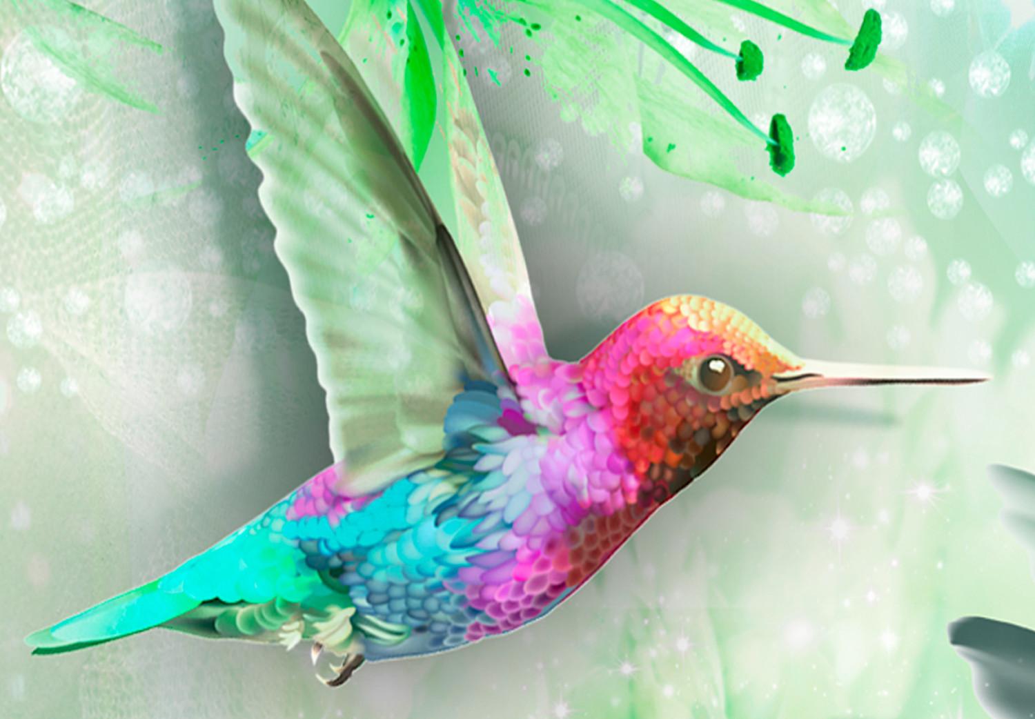 Cuadro Colibríes coloridos (5-pieza) ancho verde - pájaros románticos