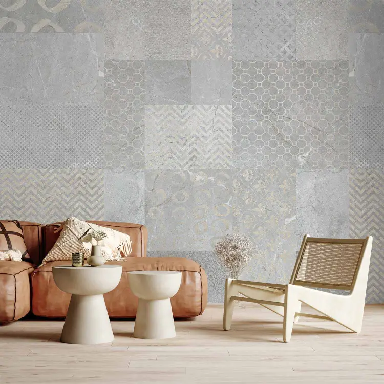 Azulejos - baldosas de piedra con motivos geométricos en tonos grises