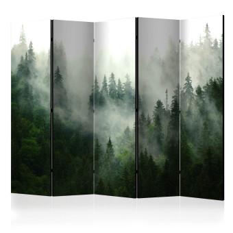 Biombo decorativo Bosque de coníferas II - paisaje de bosque de coníferas con niebla