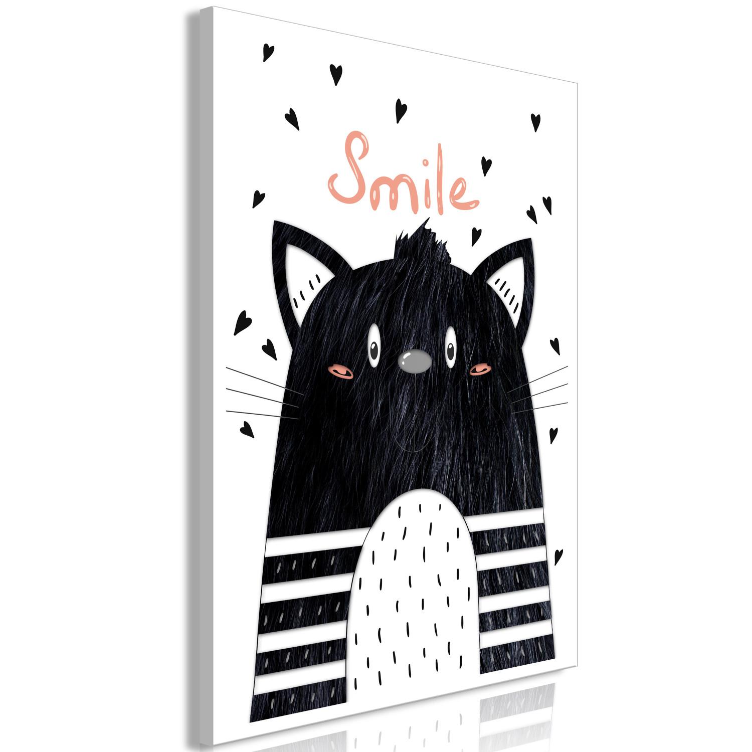 Cuadro moderno Criatura en blanco y negro - gráficos abstractos con gatito sonriente