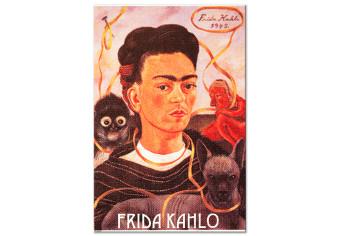 Cuadro moderno Retrato de Frida Kahlo - el rostro de la artista rodeado de animales