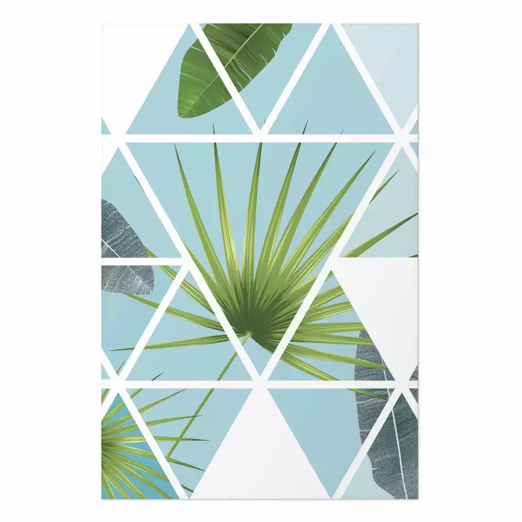 Cartel Palma geométrica - hojas sobre fondo de triángulos