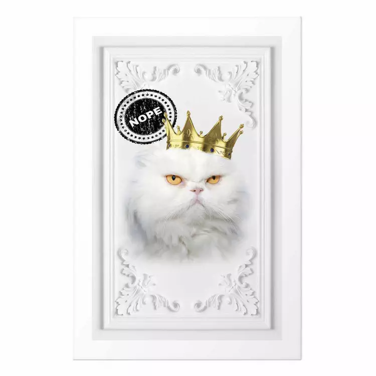Cartel Rey gato - composición divertida con felino blanco y texto en inglés