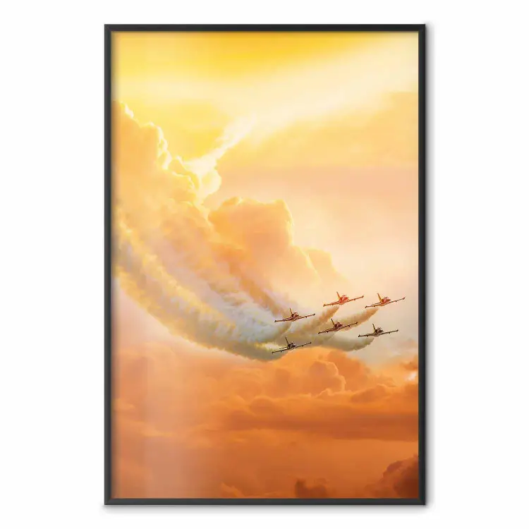 Aviones entre las nubes - vuelo entre densas nubes y cielo anaranjado