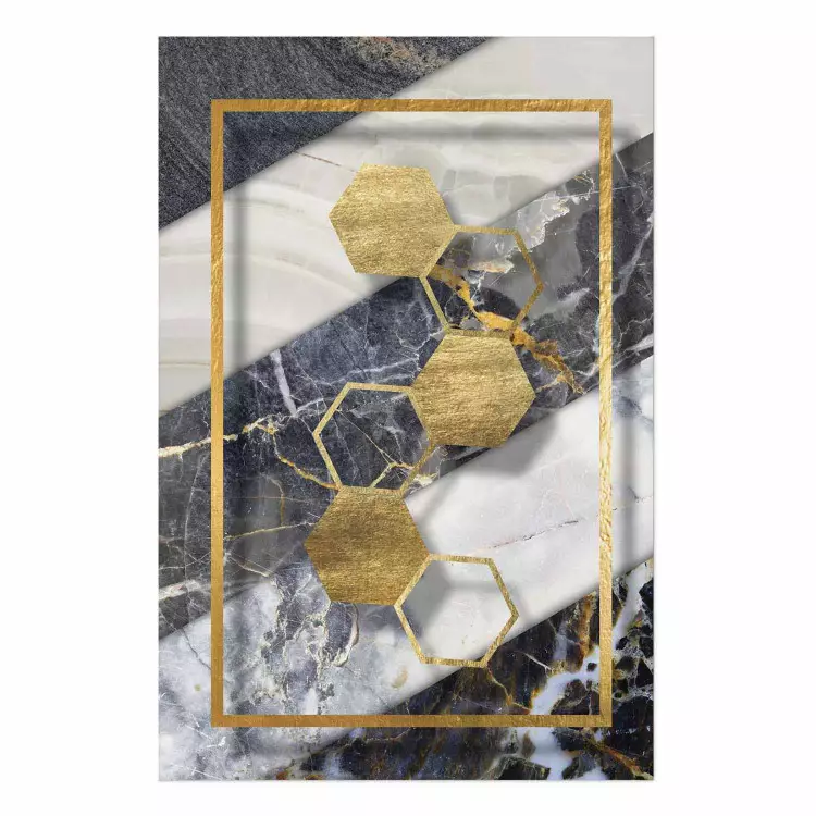 Set de poster Cadena geométrica - elegante abstracción dorada sobre fondo marmóreo