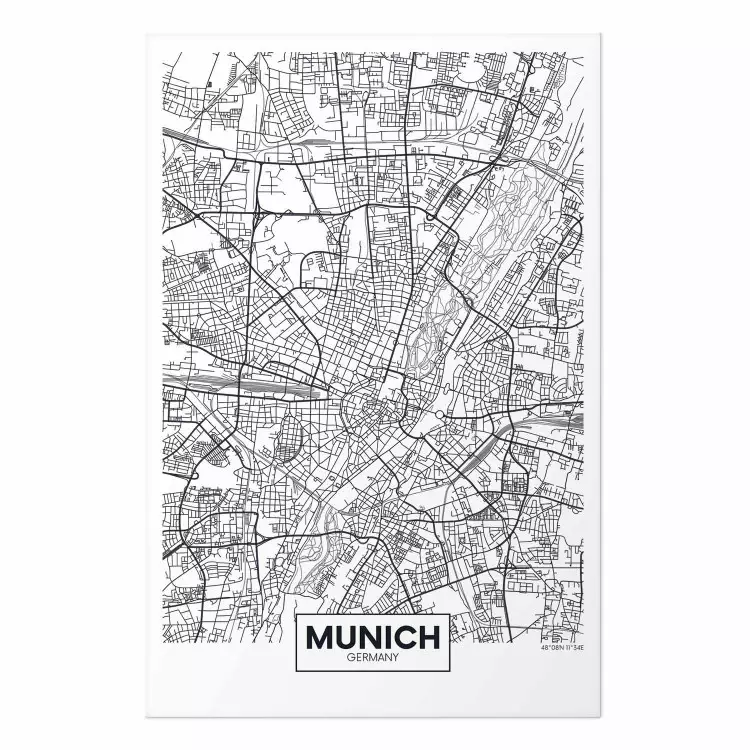 Cartel Mapa de Múnich - blanco y negro sobre claro