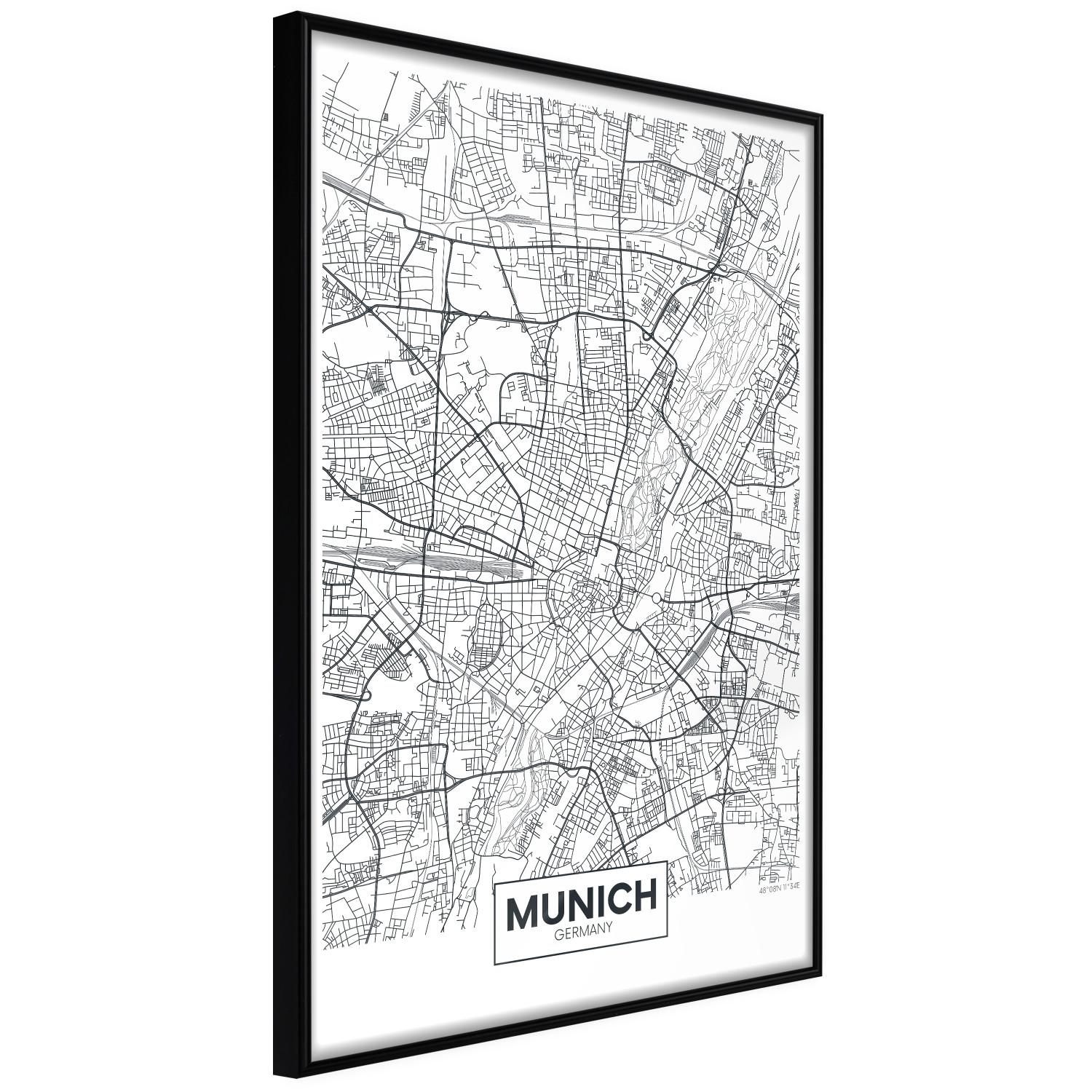 Set de poster Mapa de Múnich - blanco y negro sobre claro