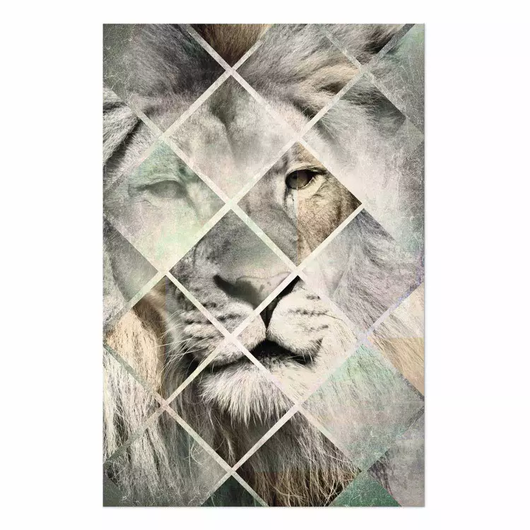 León en el tablero - felino salvaje en abstracción geométrica colorida