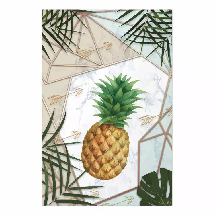 Cartel Fruta tropical - piña en composición geométrica con hojas verdes