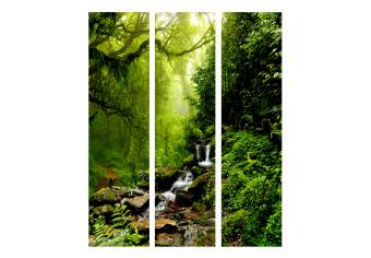 Biombo decorativo Bosque de cuento de hadas - paisaje forestal con cascada sobre rocas
