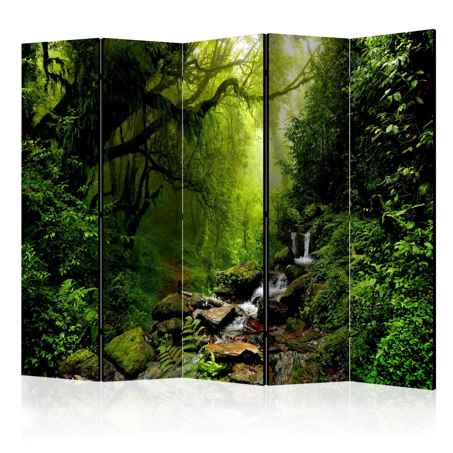 Biombo barato Bosque cuento hadas II: bosque verde cascada rocas