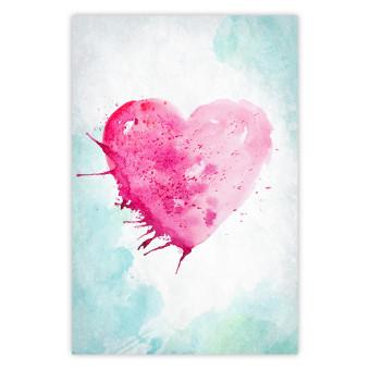 Amor acuarelado - composición con corazón rosa en fondo azul