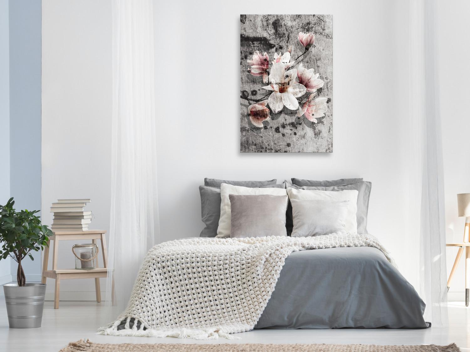 Cuadro decorativo Flores en grises (1 parte) - magnolias en luz rústica
