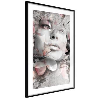Mujer pensativa - abstracción con rostro femenino y flores rosas