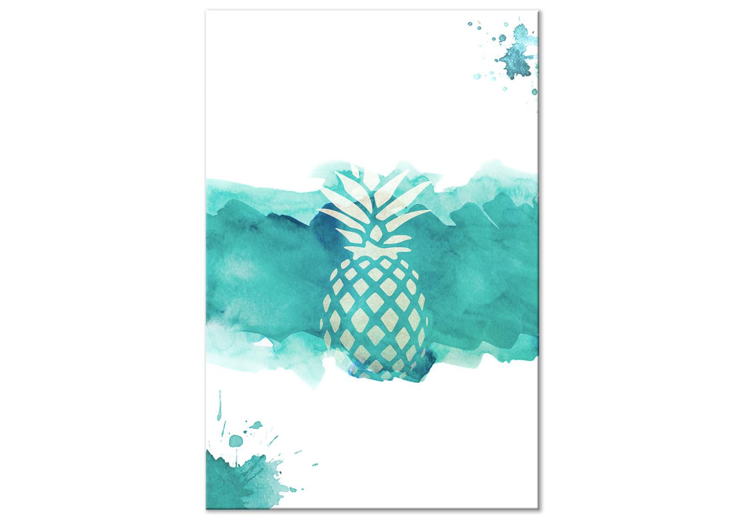 Cuadro Pintura de frutas - gráfico de una piña sobre fondo azul de acuarela