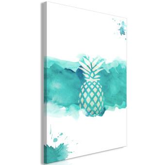 Cuadro Pintura de frutas - gráfico de una piña sobre fondo azul de acuarela
