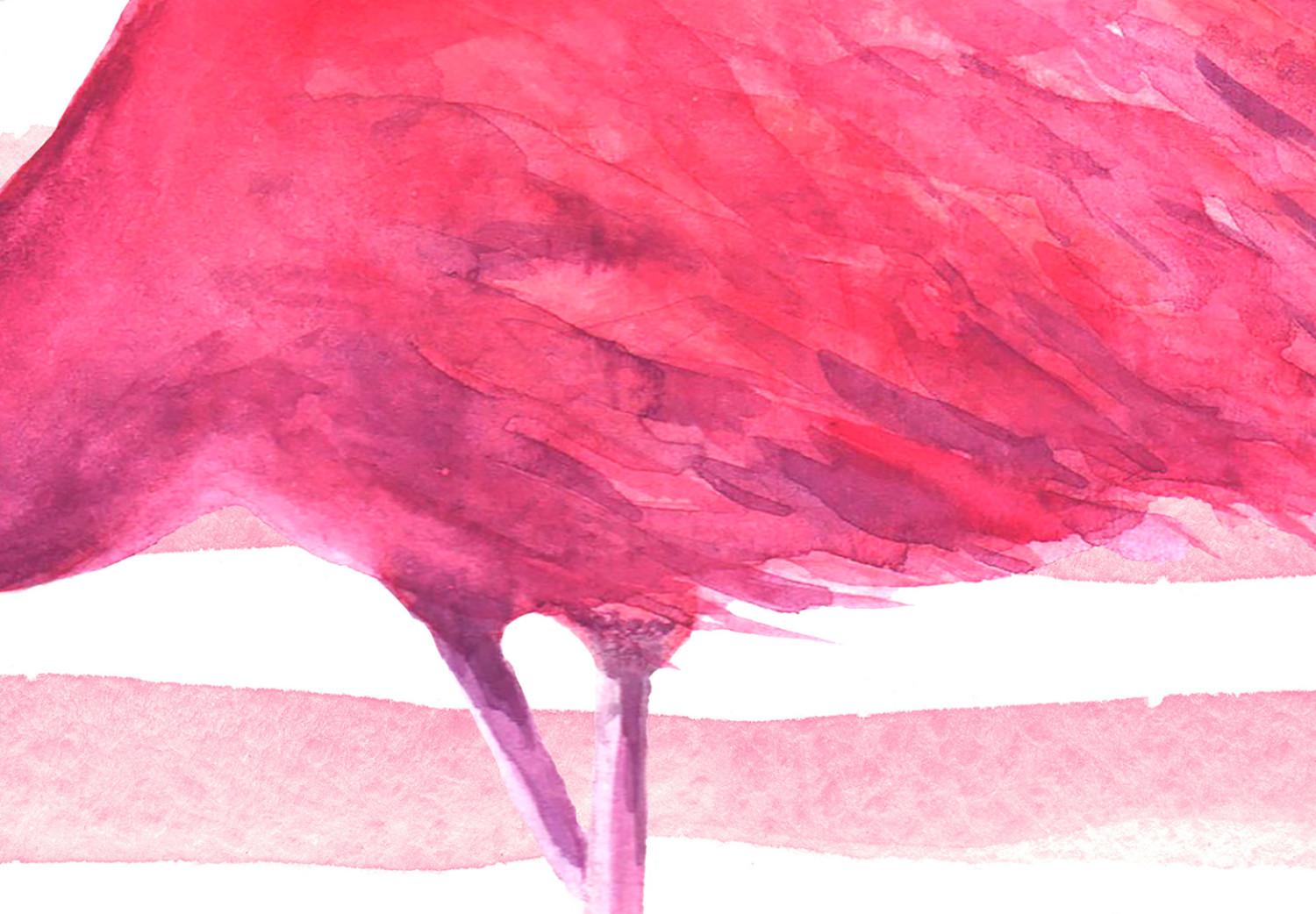 Póster Fenicotero y rayas: ave rosa y fondo de rayas