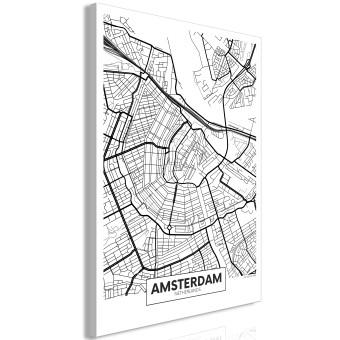 Cuadro moderno Calles de Ámsterdam - blanco y negro, mapa lineal de ciudad holandesa