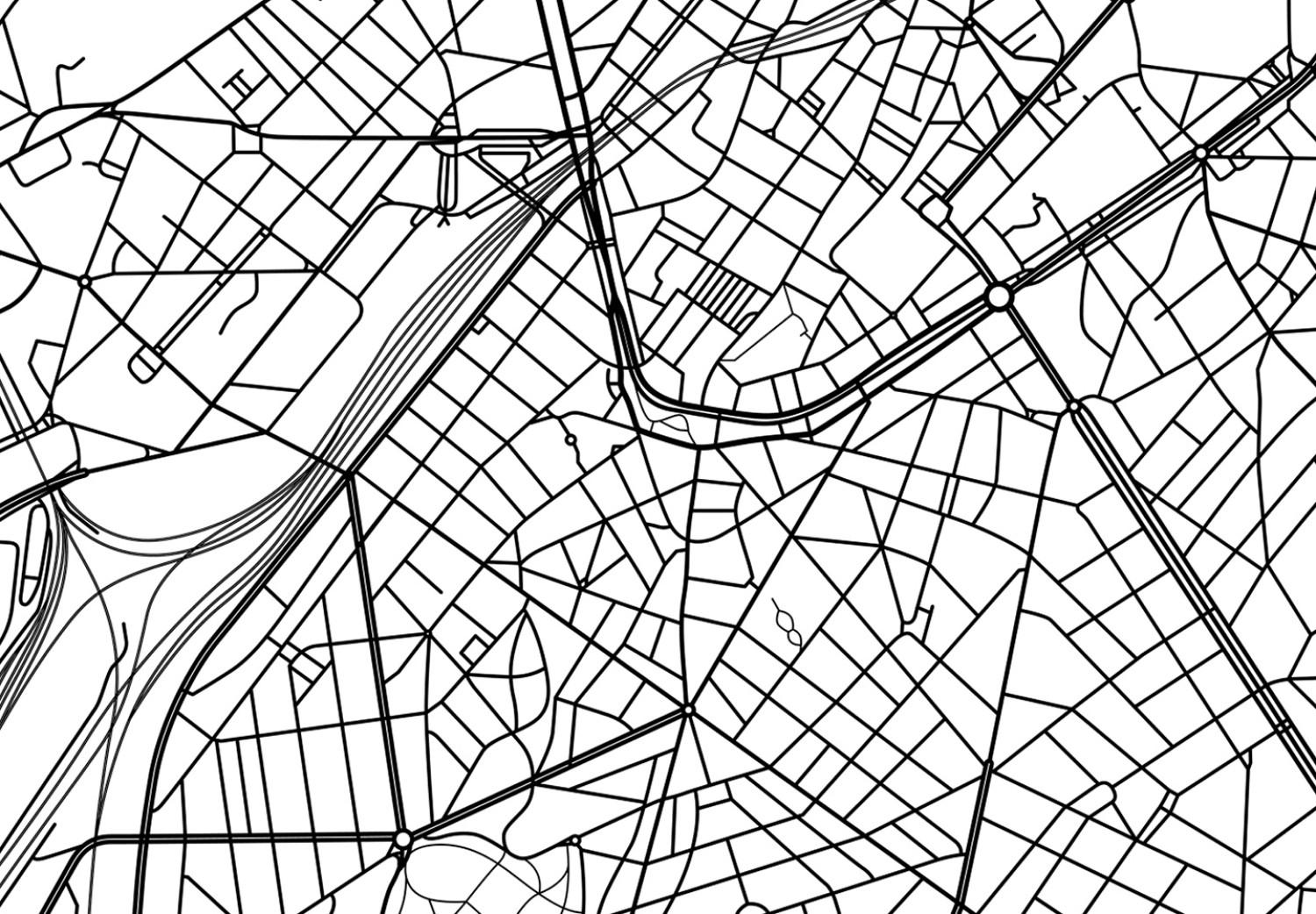 Cuadro Calles de Bruselas - mapa lineal en blanco y negro de la ciudad belga