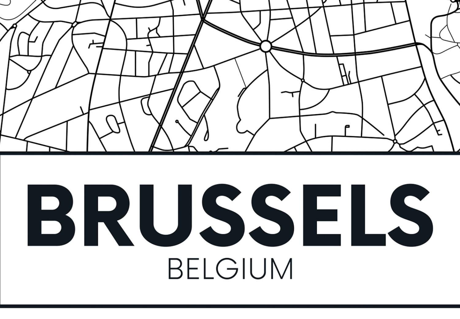 Cuadro Calles de Bruselas - mapa lineal en blanco y negro de la ciudad belga