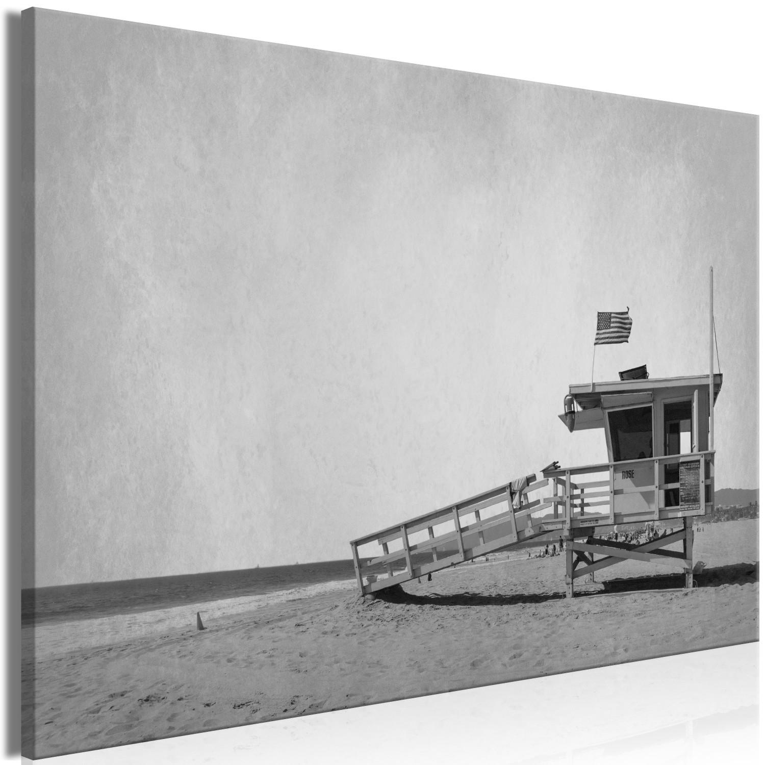 Cuadro moderno Seguridad - foto en blanco y negro de puesto de socorrista en la playa
