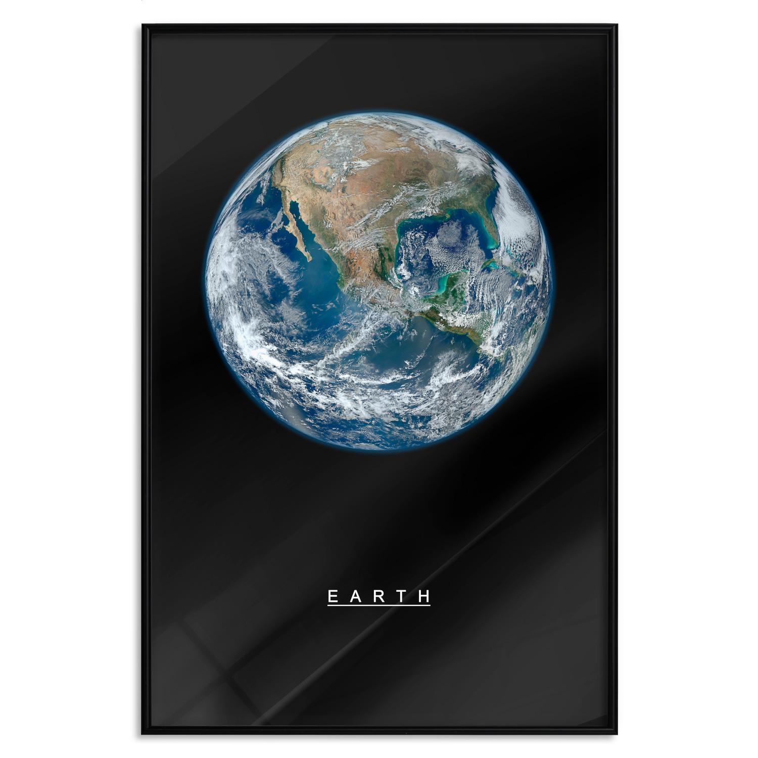 Set de poster Tierra - inscripción y planeta azul-verde contra el espacio negro